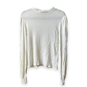 REFORMATION White puff shoulder ribbed knit sweater
